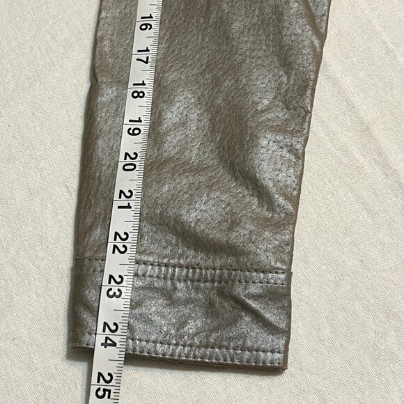 Metrostyle Women’s Metallic Gray Genuine Leather Jacket Size 14 Snap Button Moto - Picture 10 of 13